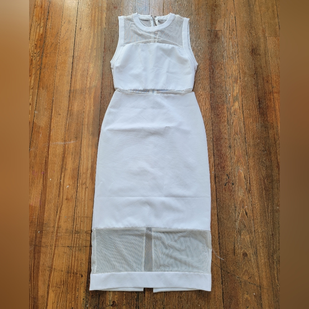 Alice + Olivia White Mesh Insert Dress Midi Sheath size 2 - Picture 4 of 10